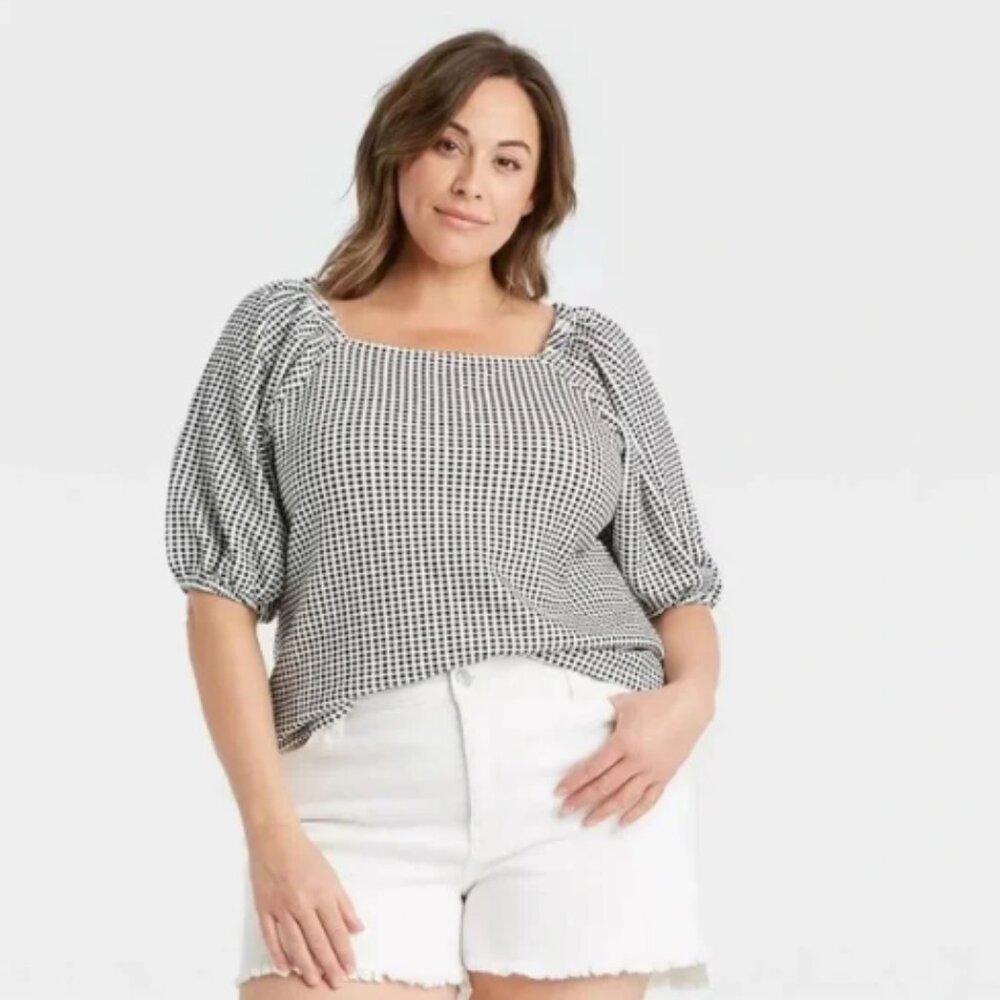 AVA VIV - Black & White Gingham Top 1X (16W/18W)